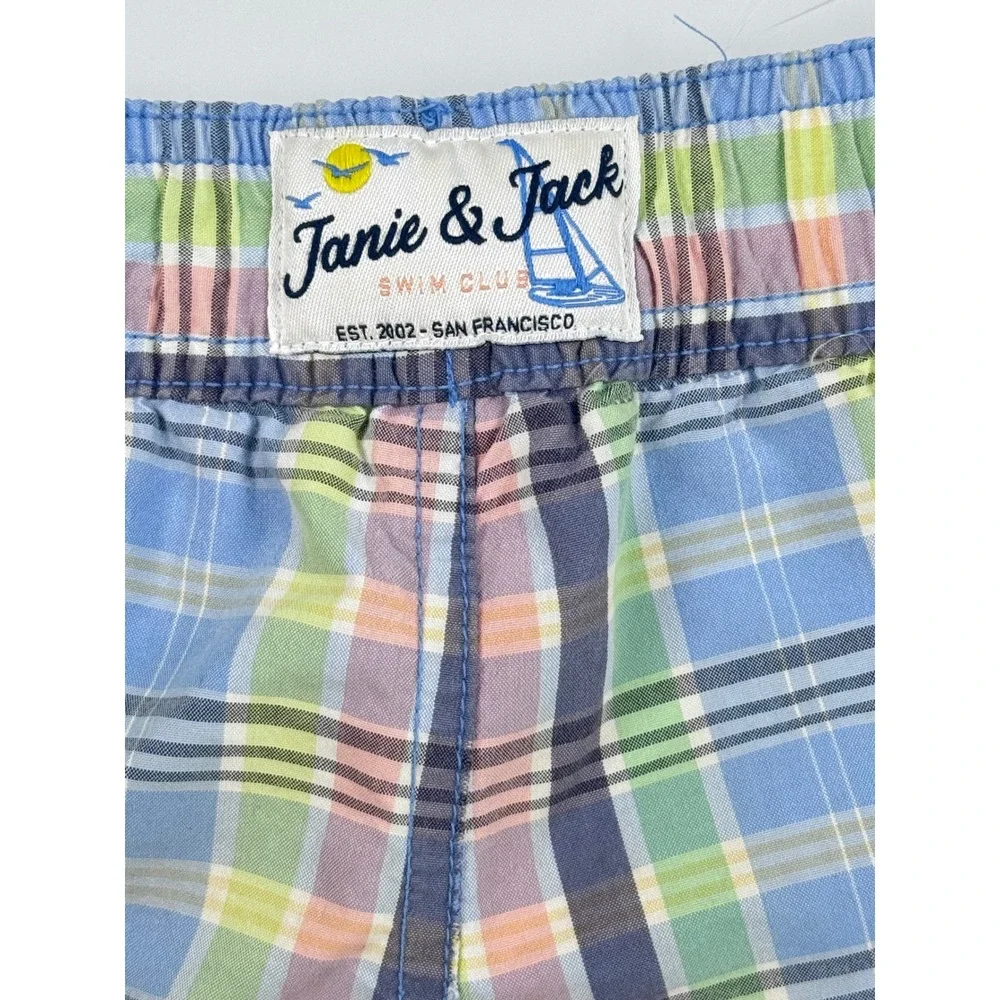 Janie and Jack Boys Blue Plaid Swim Trunks Size 3 Board Shorts Mesh Lined